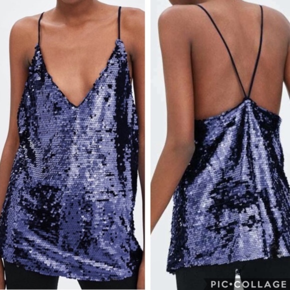 Zara Tops - Zara TRF Blue Purple Sequin Cami Top S NWT